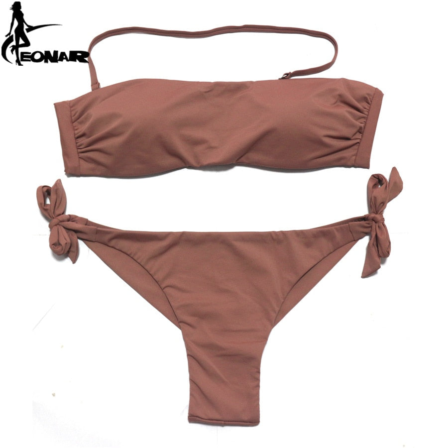 EONAR Bikini 2020 Solid Women Swimsuit  Brazilian Cut Bottom Bikini Set Push Up Swimwear Femme Bathing Suits Sport Beach Wear