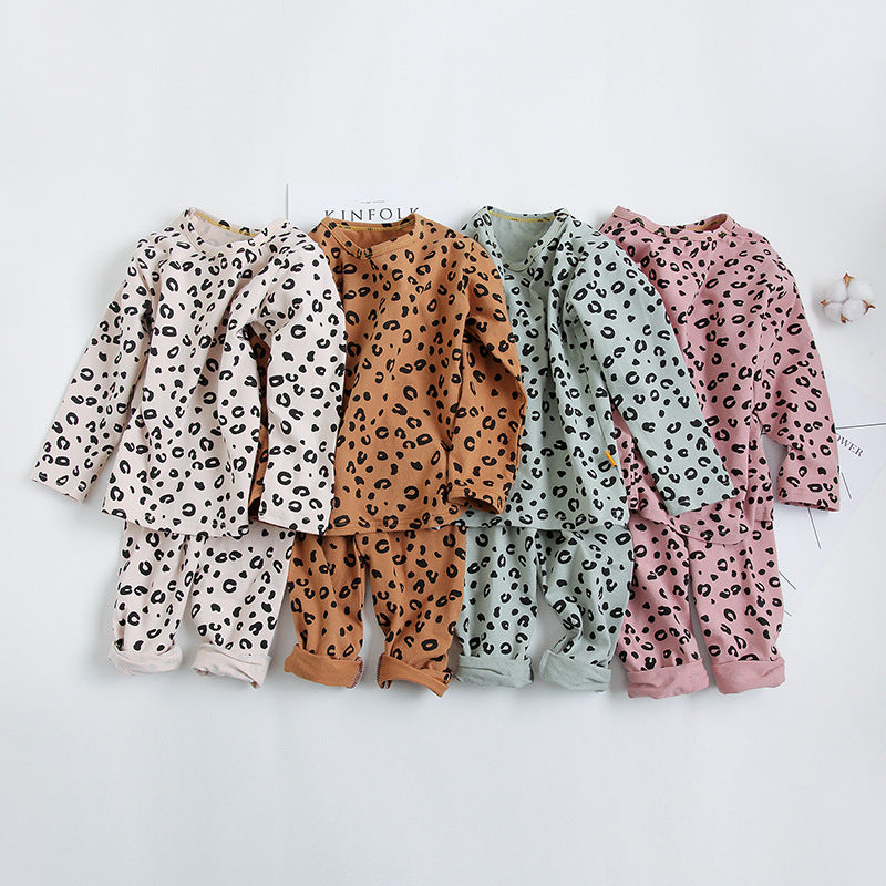 Spring Autumn Baby Boys Girls Pajamas Set 18M-8yrs Children Kids Print Leopard Sleepwear Lounge Wear Cotton Girls Evening Dress