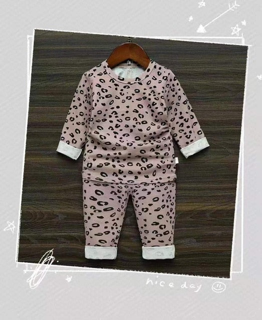 Spring Autumn Baby Boys Girls Pajamas Set 18M-8yrs Children Kids Print Leopard Sleepwear Lounge Wear Cotton Girls Evening Dress