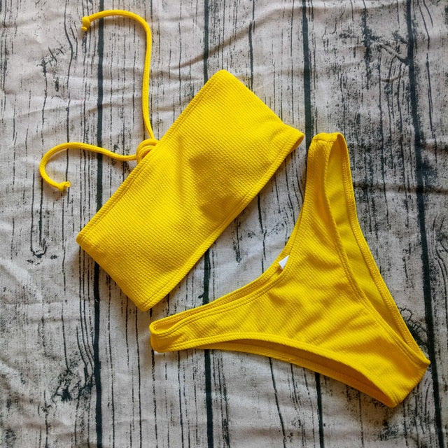 2019 Solid Bikini Brazillian Swimsuit Women Bikini Set Sexy Off Shoulder Swimwear Female Swimming Biquini Maillot De Bain Femme