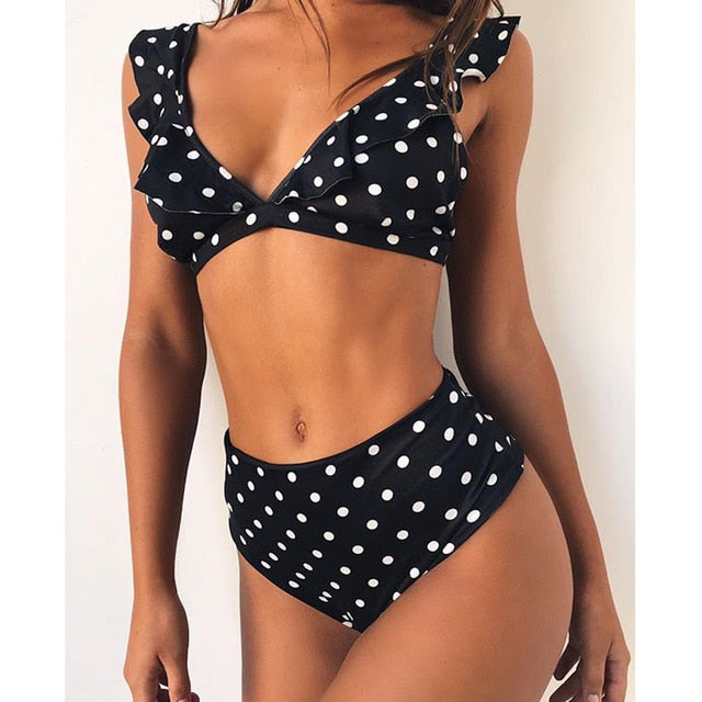 Sexy Polka Dot Bikini Women 2020 Two Piece Swimsuit Push Up Swimwear Floral Side Bathing Suit Brazilian Beach Wear Swimming Suit
