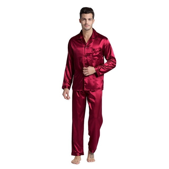 Tony & candice pijama de seda dos homens conjunto de pijama de seda homem sexy estilo moderno macio e acolhedor de cetim