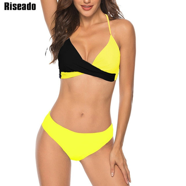 Riseado Sexy Push Up Bikinis ensemble maillots de bain femmes maillots de bain maillot de bain femmes licou biquini feuille imprimer plage vêtements Bikini 2020