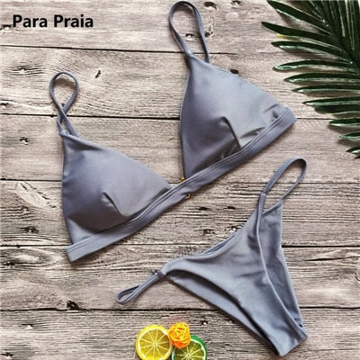 Conjunto de Bikini sólido de 9 colores 2019 Sexy Push Up traje de baño para mujeres brasileño traje de baño de cintura baja Biquini Halter traje de baño de dos piezas
