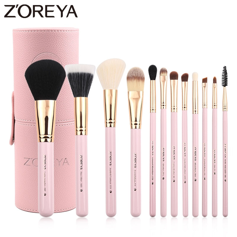 Zoreya Brand 12Pcs Colorful Luxury Makeup Brushes Set Professional Synthetic Hair Brush Set Lip blush makeup cosmetic Brushes
