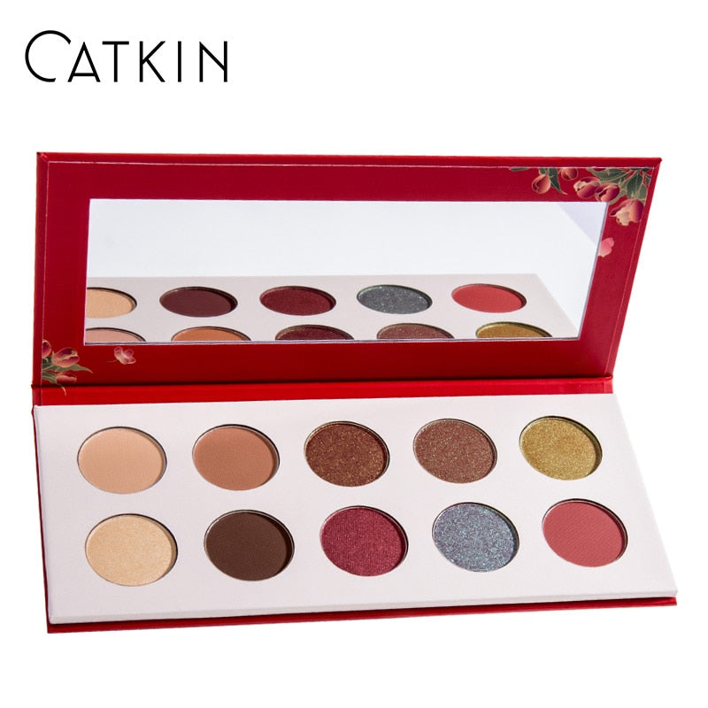 CATKIN Allure 10 Colors Eyeshadow C03 Spring Begonia Blossom Pressed Glitter Shimmer Eyeshadow